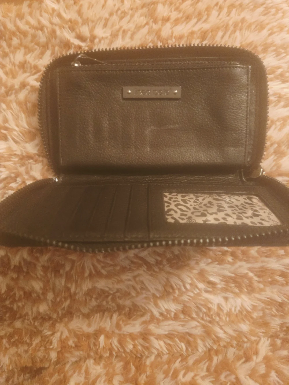 Linea Pelle Black Leather Zip Around Organizer Wallet Leopard Print NWOT Mint